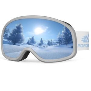 POPOACTI Ski Snowboard Goggles Anti Fog OTG Spherical Lens White Blue New